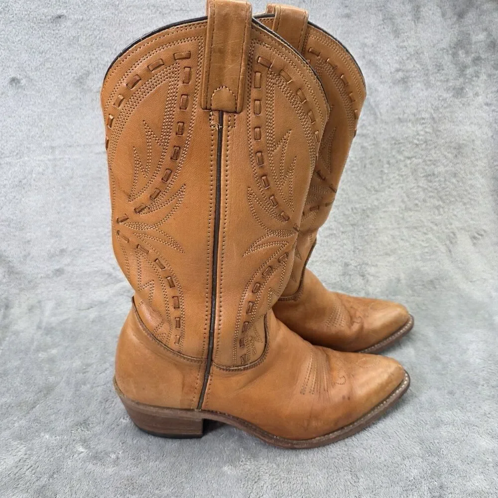 Double-H Western Leather Boots Brown USA Union Made Size 8.5 B